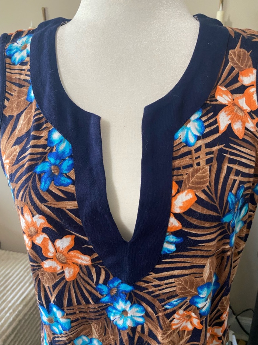 Lands'‎ End Navy Floral Tropical Shift Dress